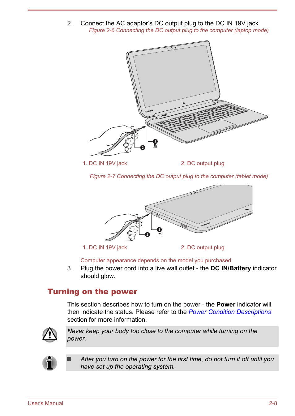 Turning on the power | Toshiba Satellite W30T-A User Manual | Page 25 / 114