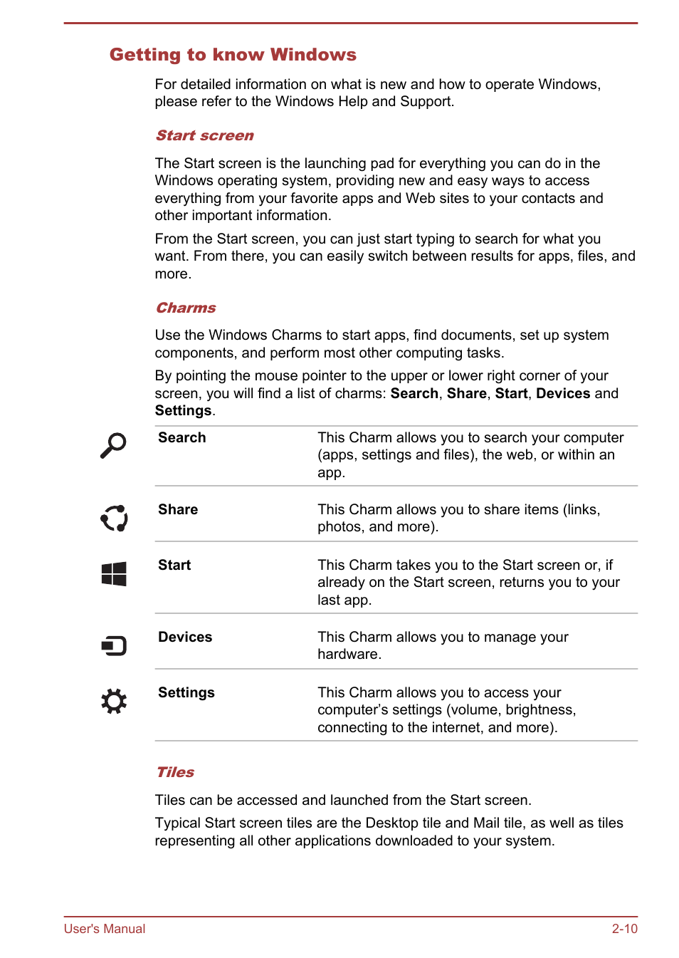 Getting to know windows | Toshiba Satellite W30T-A User Manual | Page 27 / 114