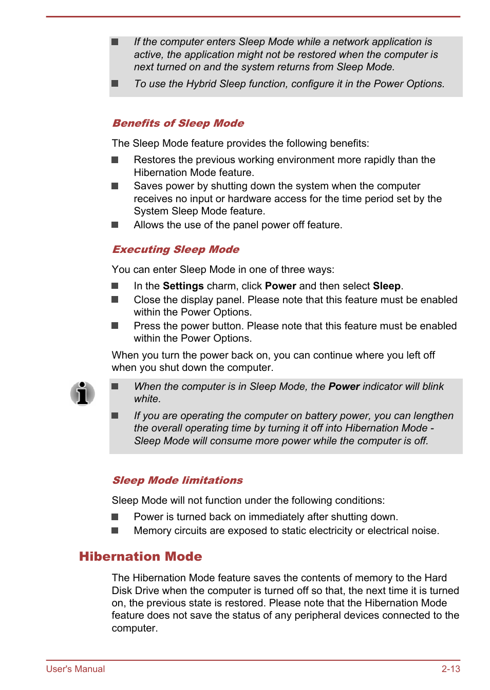 Hibernation mode | Toshiba Satellite W30T-A User Manual | Page 30 / 114