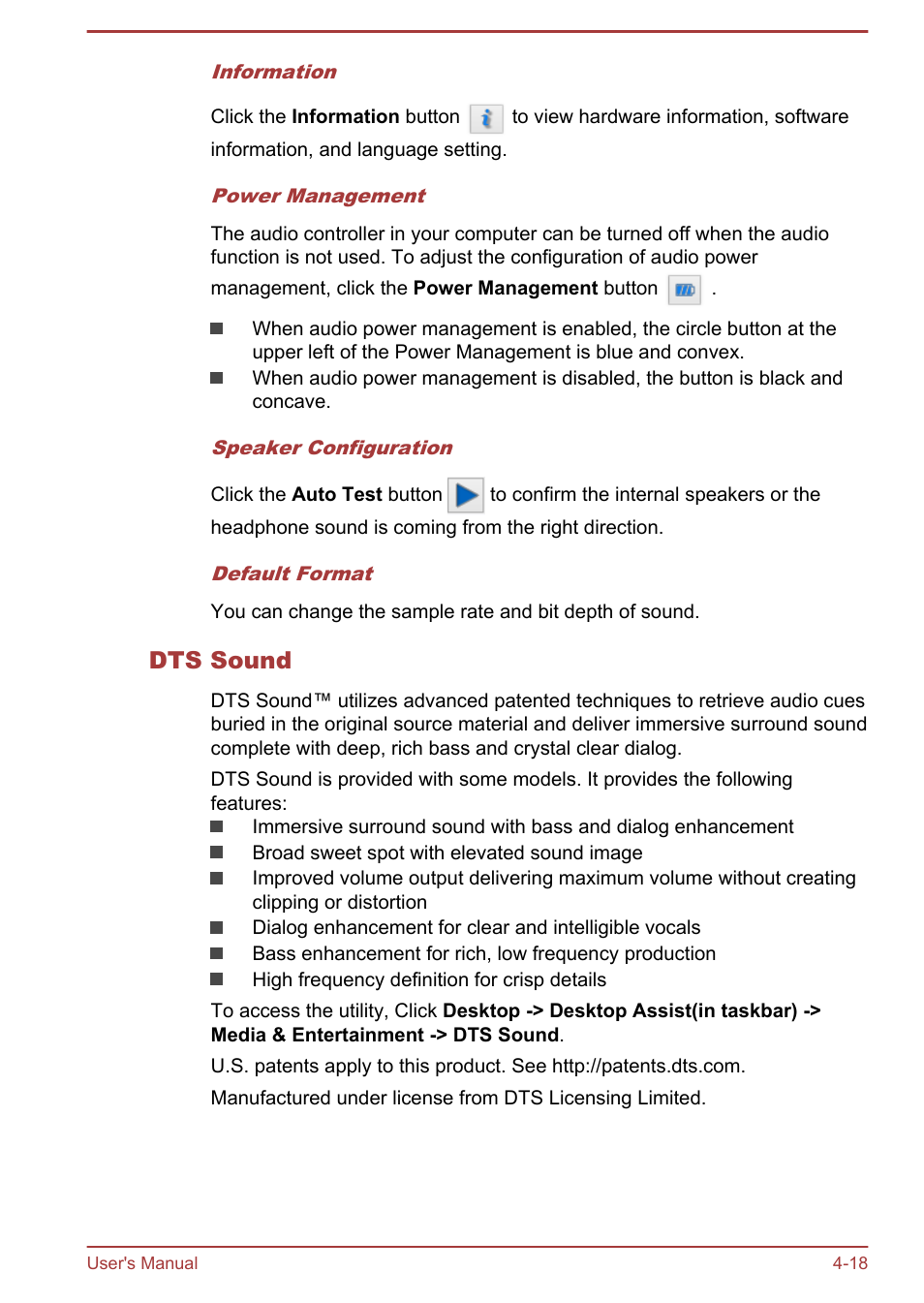 Dts sound | Toshiba Satellite W30T-A User Manual | Page 62 / 114