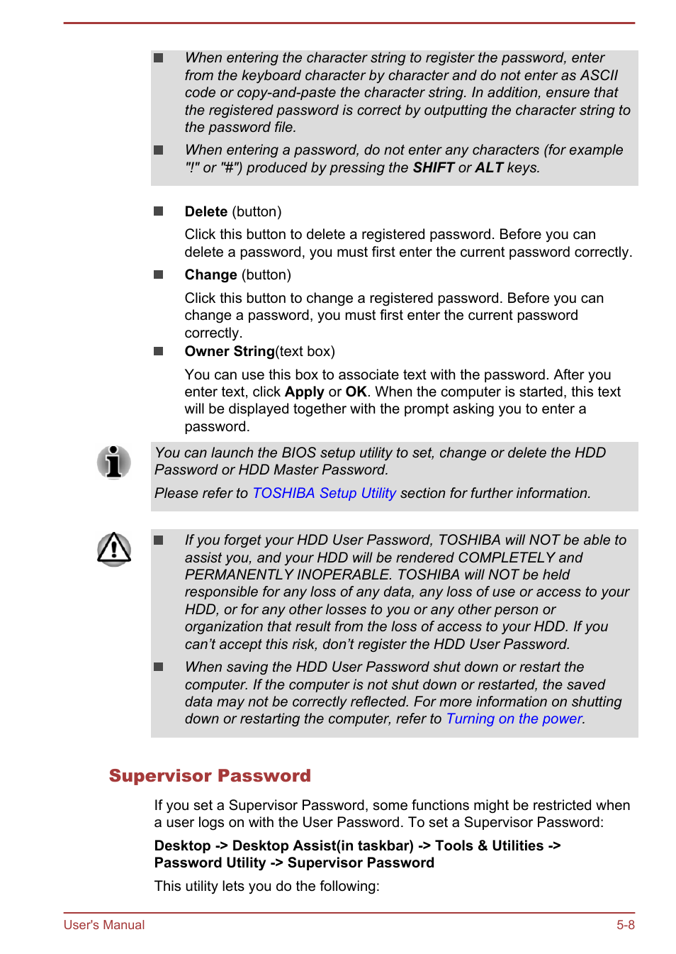 Supervisor password | Toshiba Satellite W30T-A User Manual | Page 71 / 114