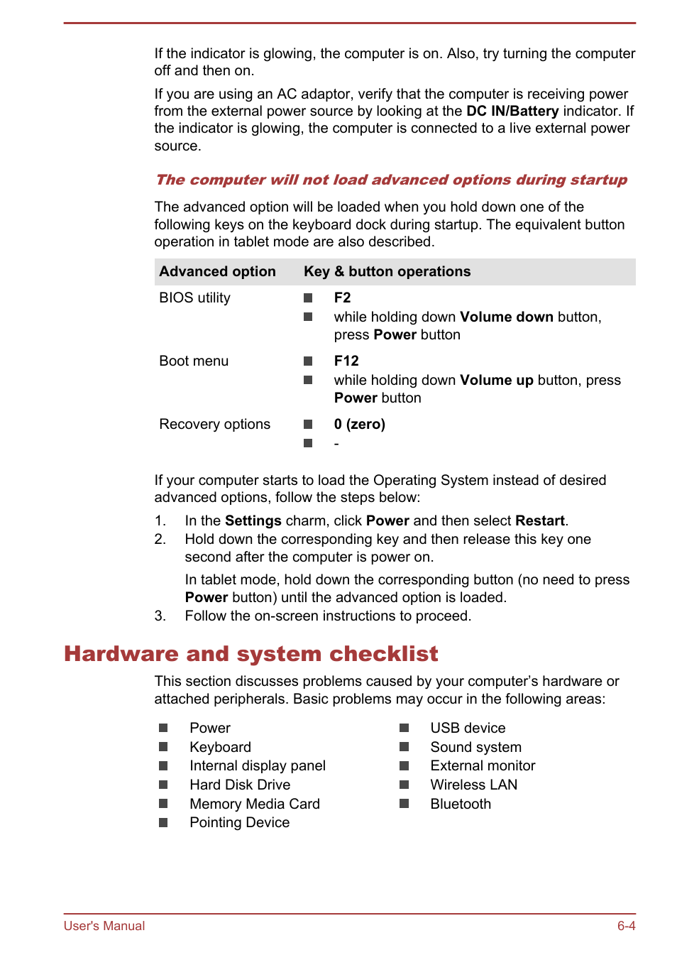 Hardware and system checklist, Hardware and system checklist -4 | Toshiba Satellite W30T-A User Manual | Page 87 / 114