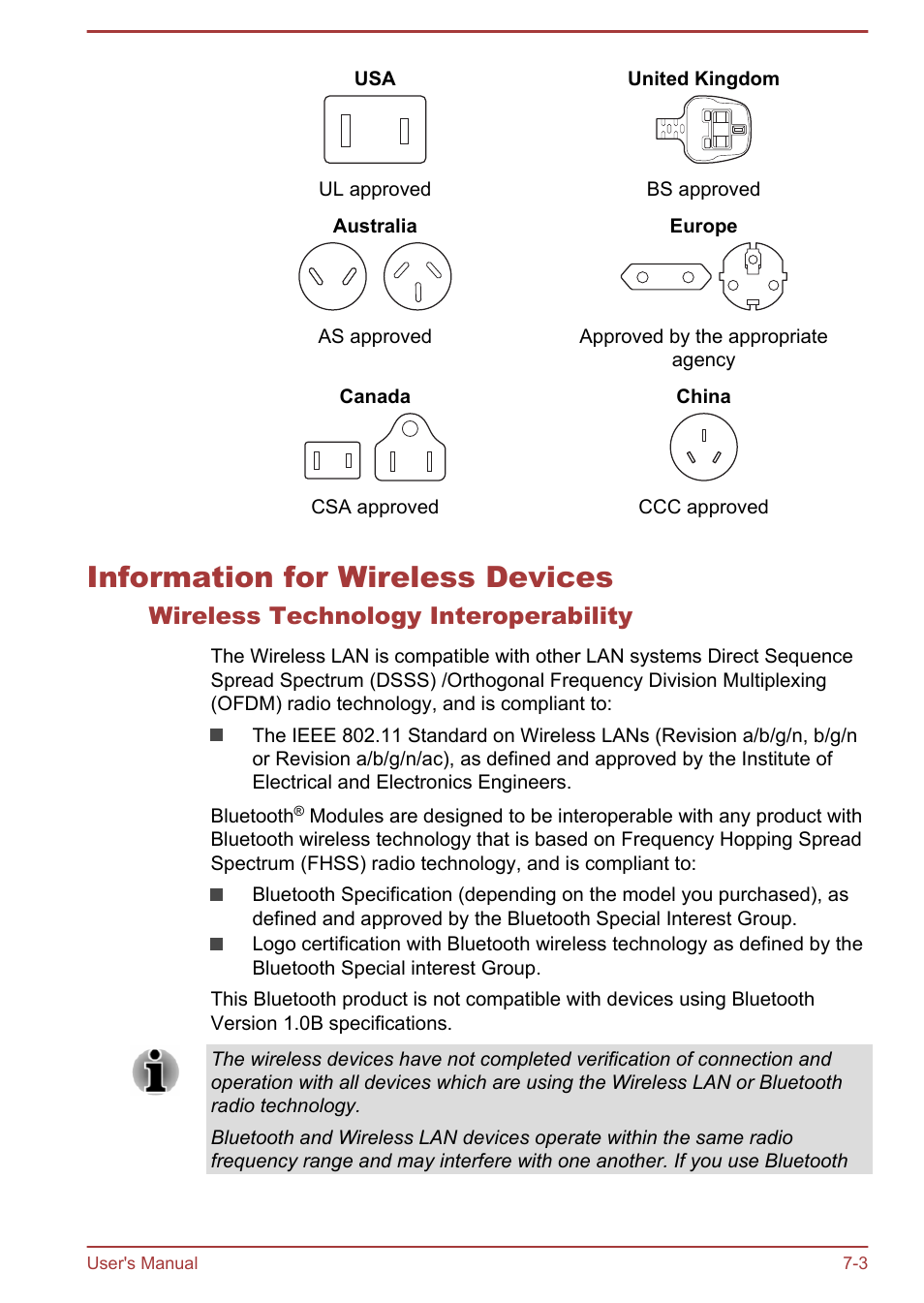 Information for wireless devices, Wireless technology interoperability, Information for wireless devices -3 | Toshiba Satellite W30T-A User Manual | Page 99 / 114