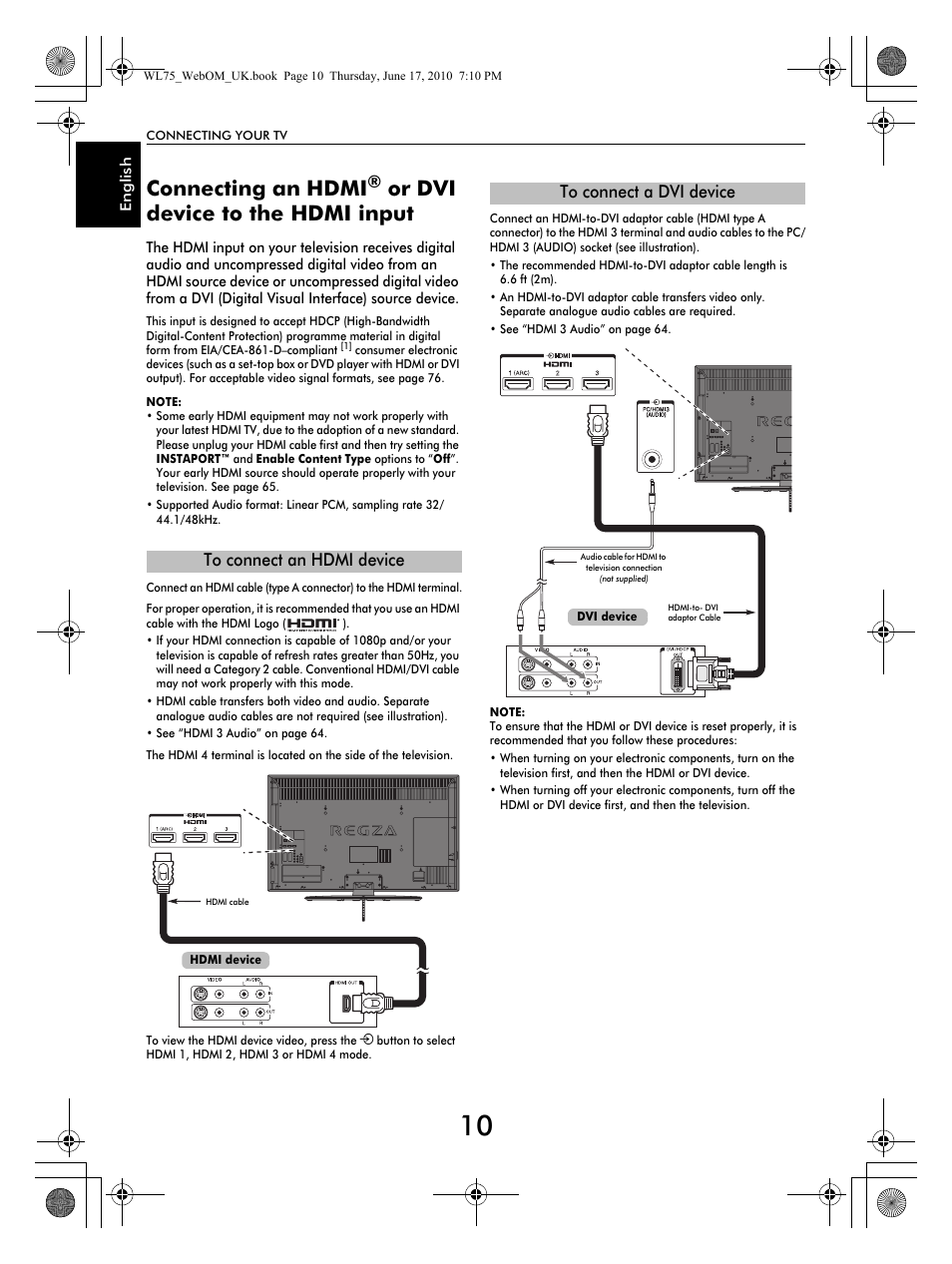 Connecting an hdmi, Or dvi device to the hdmi input | Toshiba RV753 User Manual | Page 10 / 78