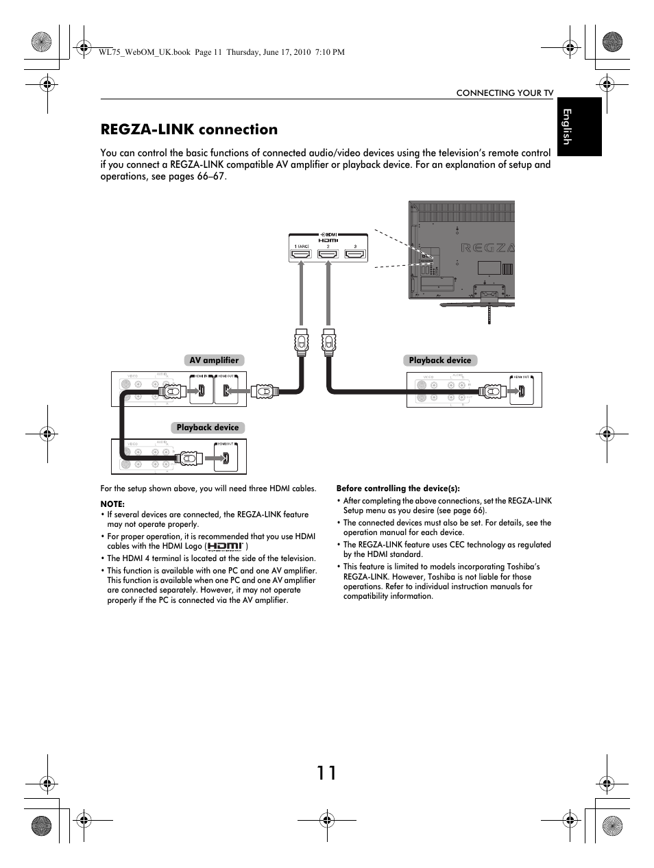 Regza-link connection | Toshiba RV753 User Manual | Page 11 / 78