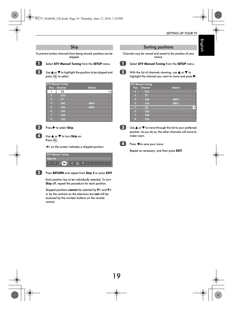 Skip, Sorting positions | Toshiba RV753 User Manual | Page 19 / 78