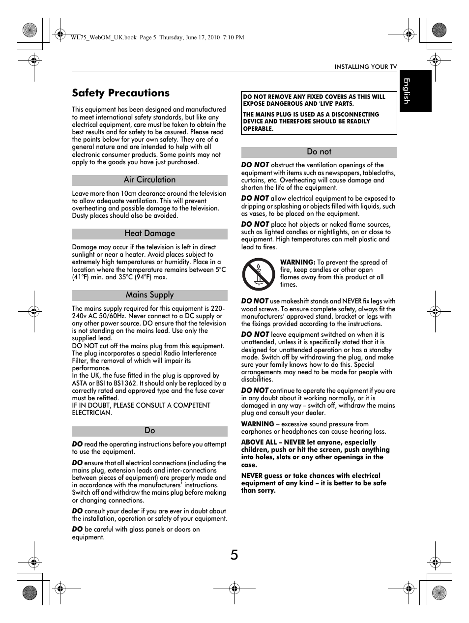 Safety precautions | Toshiba RV753 User Manual | Page 5 / 78