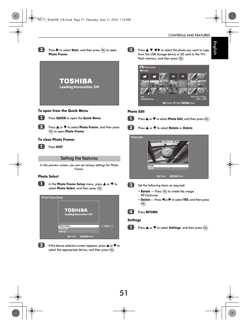 Setting the features | Toshiba RV753 User Manual | Page 51 / 78