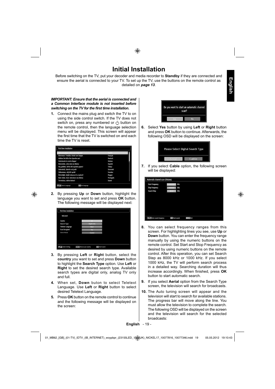 Initial installation, English | Toshiba DL934 User Manual | Page 20 / 59
