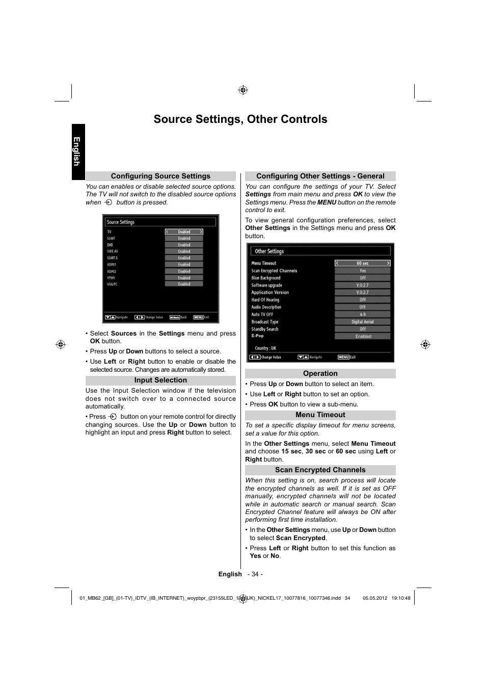 Source settings, other controls, English | Toshiba DL934 User Manual | Page 35 / 59