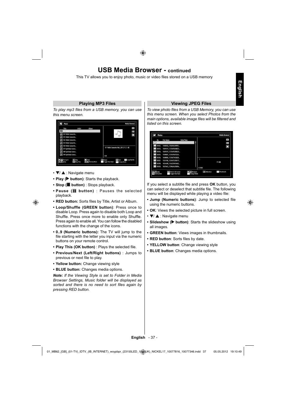 Usb media browser, English, Continued | Toshiba DL934 User Manual | Page 38 / 59