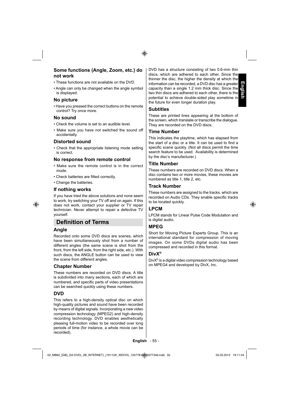 Defi nition of terms | Toshiba DL934 User Manual | Page 56 / 59