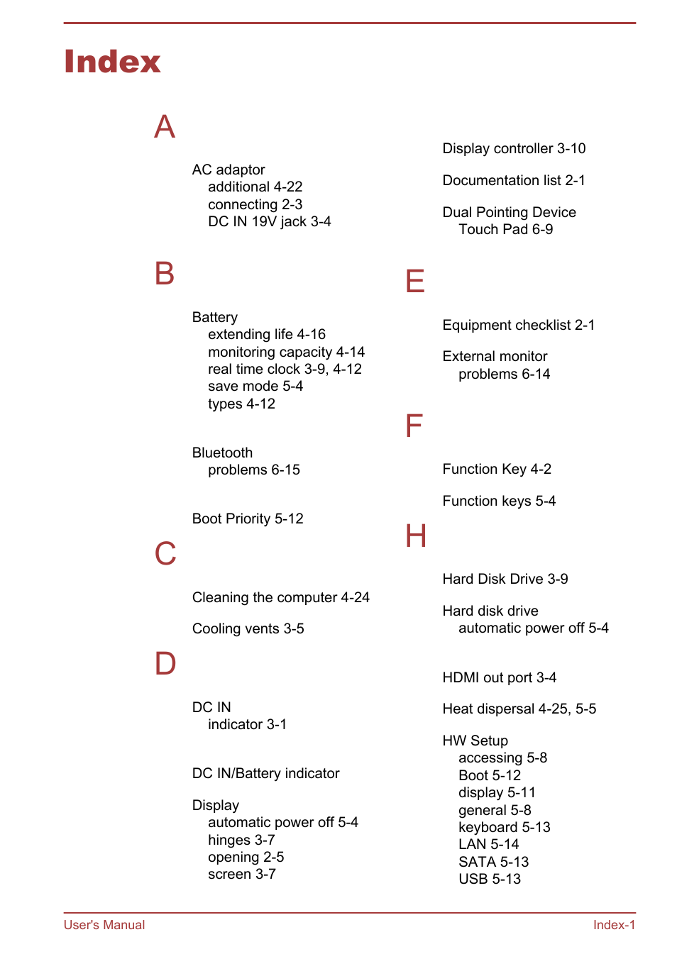 Index, Index a | Toshiba Satellite U840W User Manual | Page 117 / 119