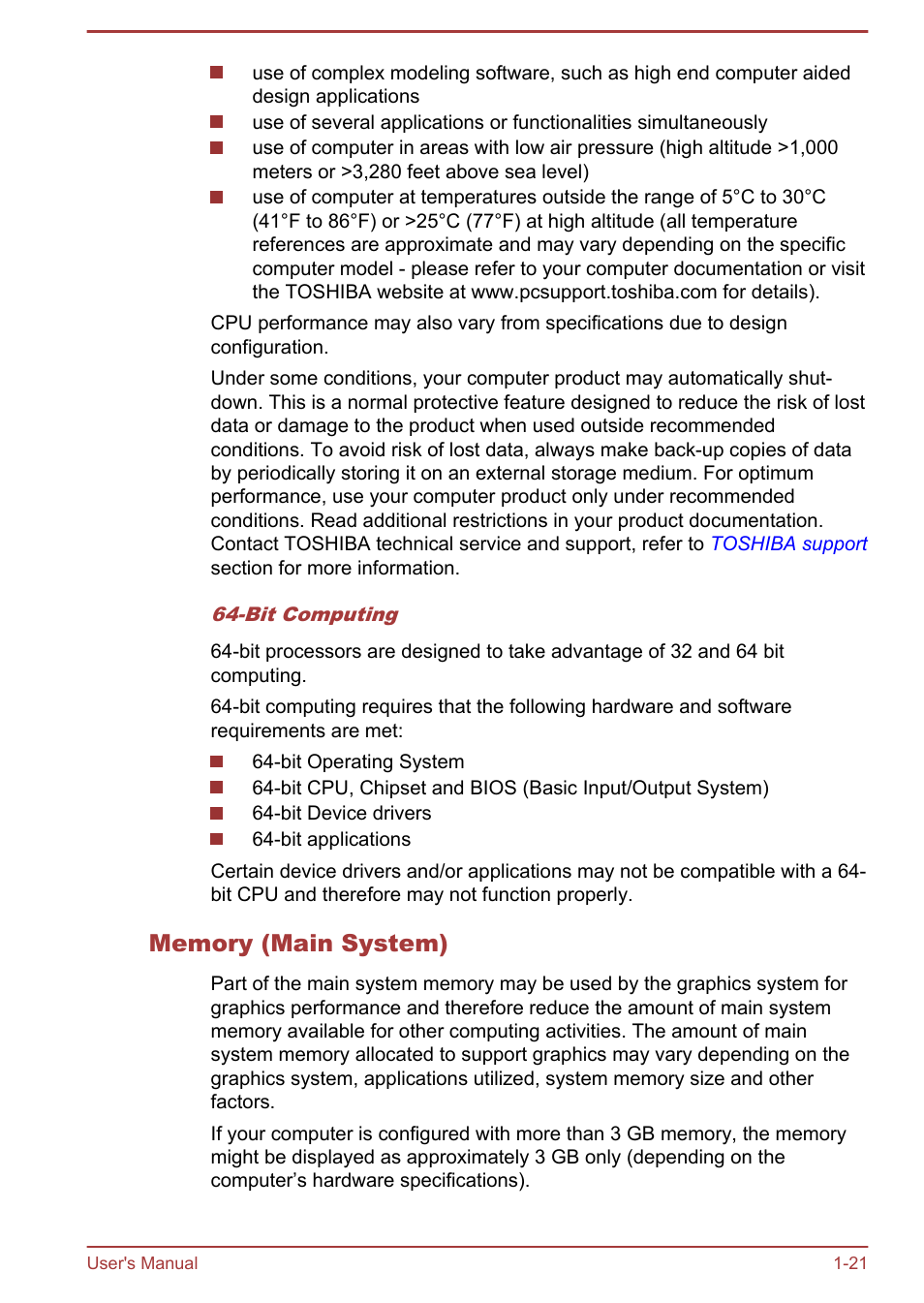 Memory (main system) | Toshiba Satellite U840W User Manual | Page 25 / 119