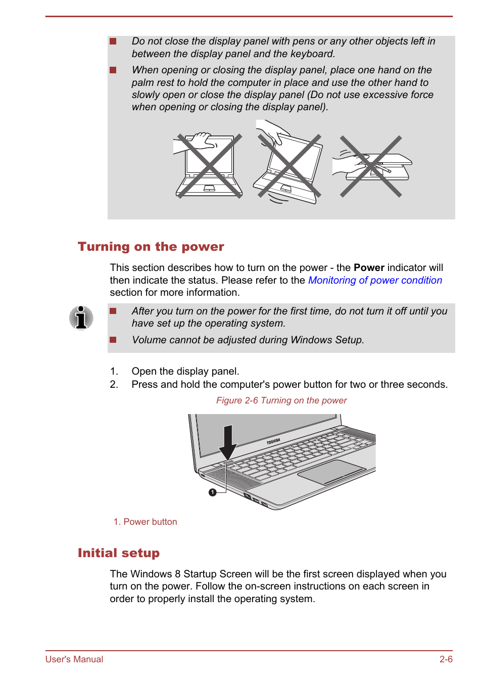 Turning on the power, Initial setup | Toshiba Satellite U840W User Manual | Page 33 / 119