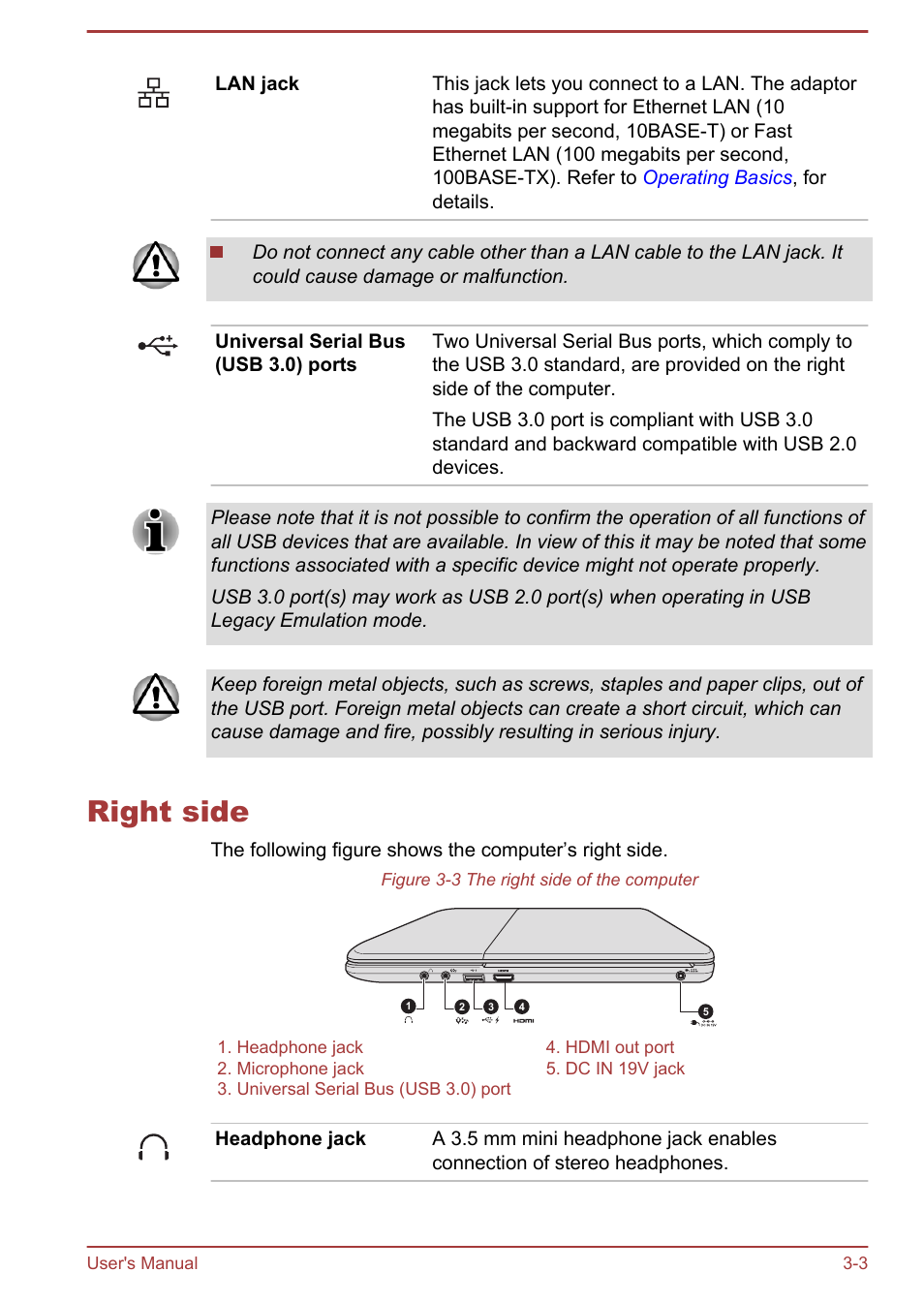 Right side, Right side -3 | Toshiba Satellite U840W User Manual | Page 41 / 119