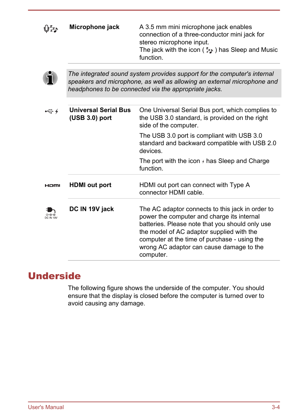 Underside, Underside -4 | Toshiba Satellite U840W User Manual | Page 42 / 119