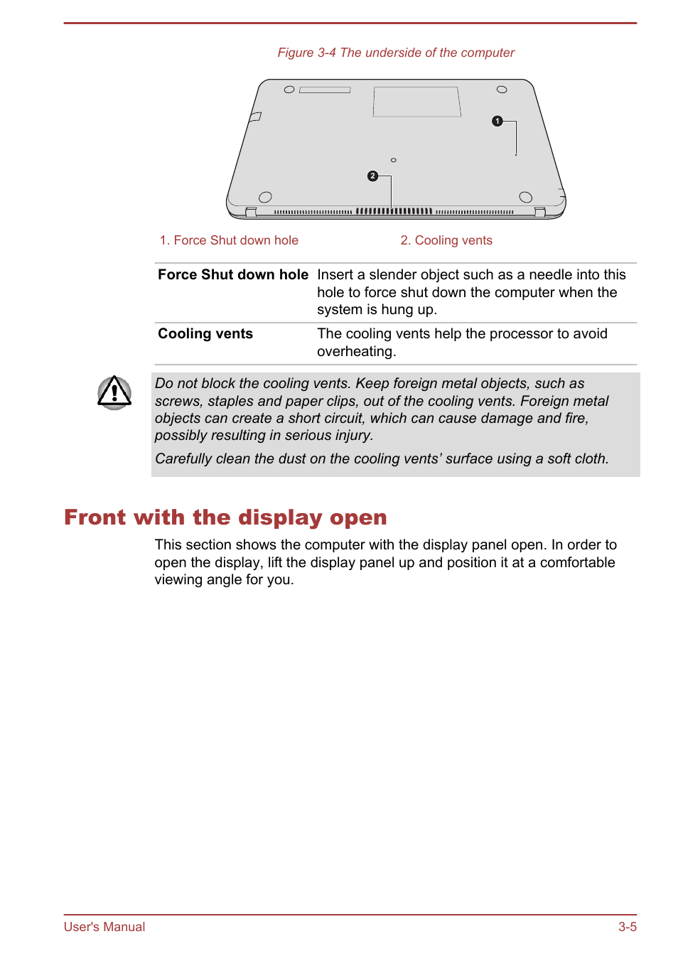 Front with the display open, Front with the display open -5 | Toshiba Satellite U840W User Manual | Page 43 / 119