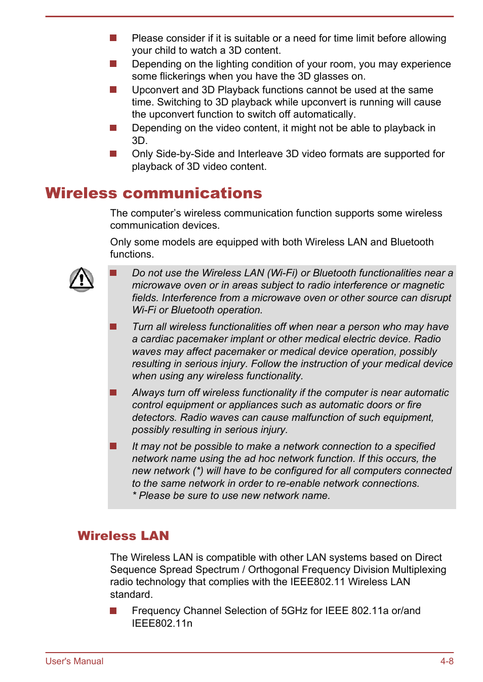 Wireless communications, Wireless lan, Wireless communications -8 | Toshiba Satellite U840W User Manual | Page 61 / 119