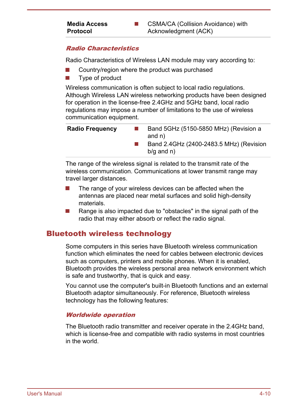 Bluetooth wireless technology | Toshiba Satellite U840W User Manual | Page 63 / 119