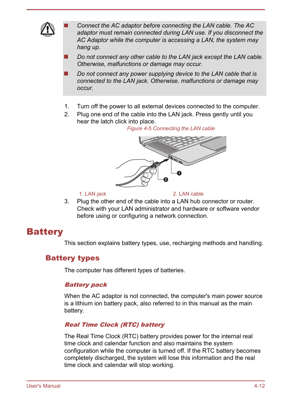 Battery, Battery types, Battery -12 | Toshiba Satellite U840W User Manual | Page 65 / 119