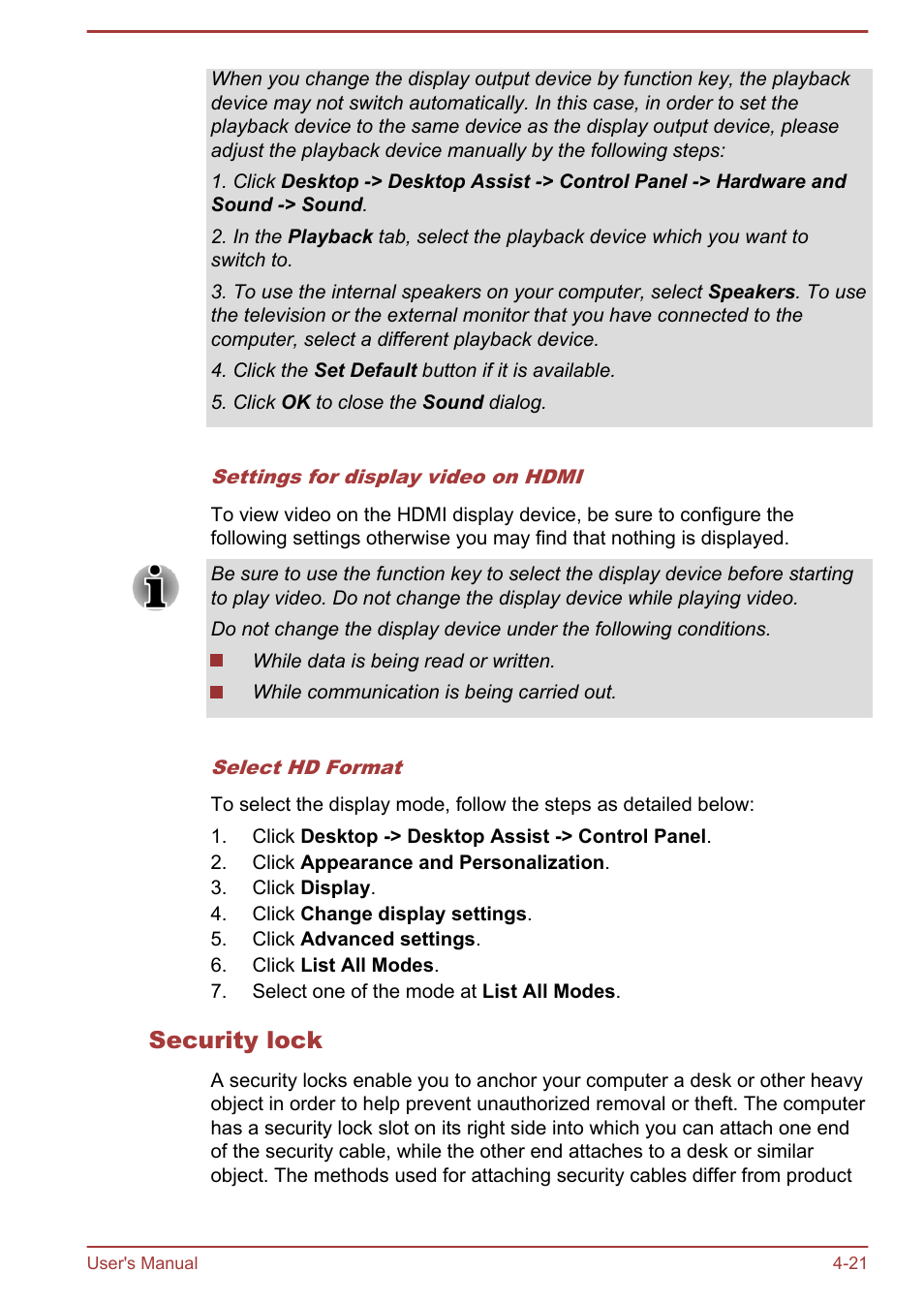 Security lock | Toshiba Satellite U840W User Manual | Page 74 / 119