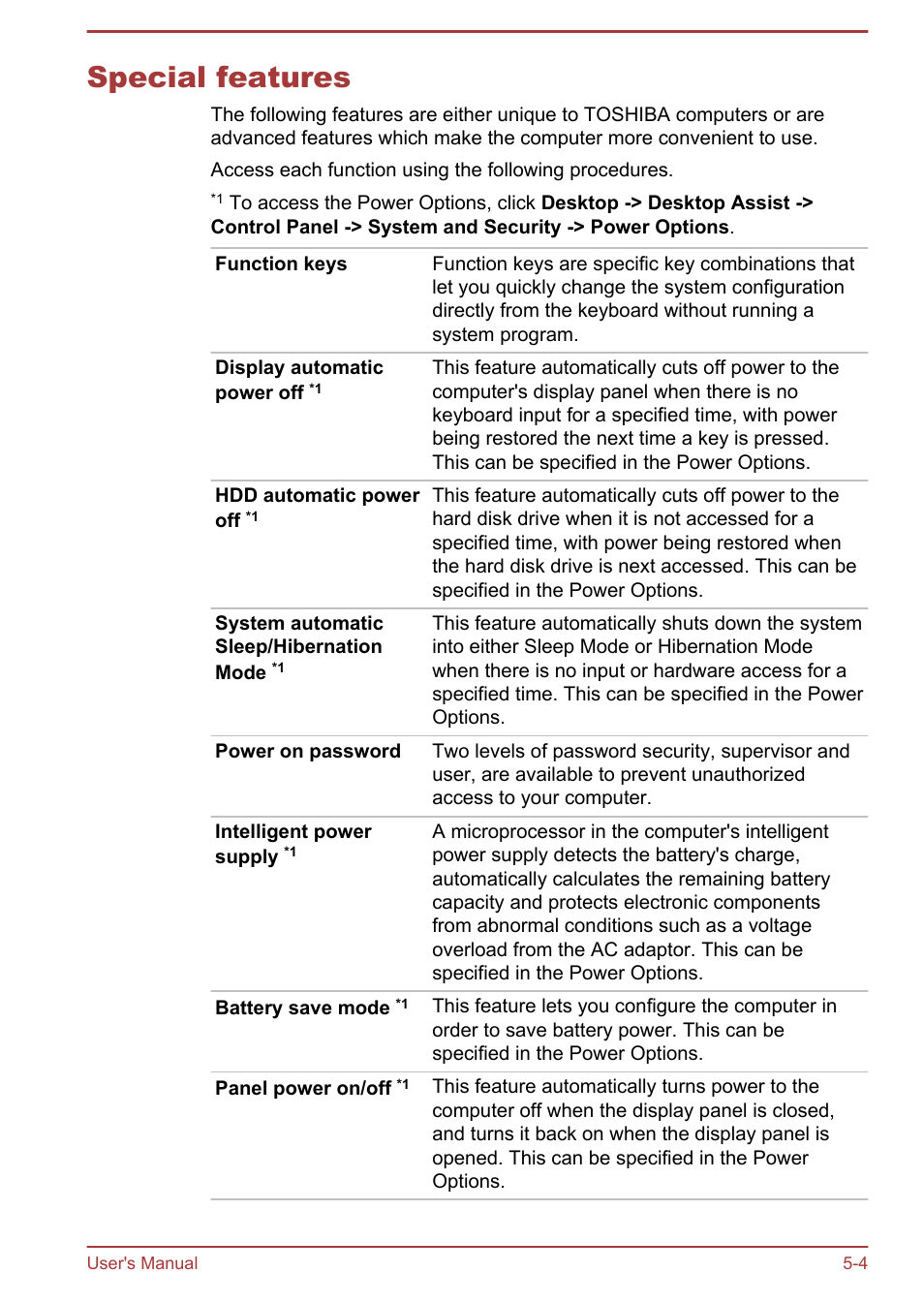 Special features, Special features -4 | Toshiba Satellite U840W User Manual | Page 83 / 119