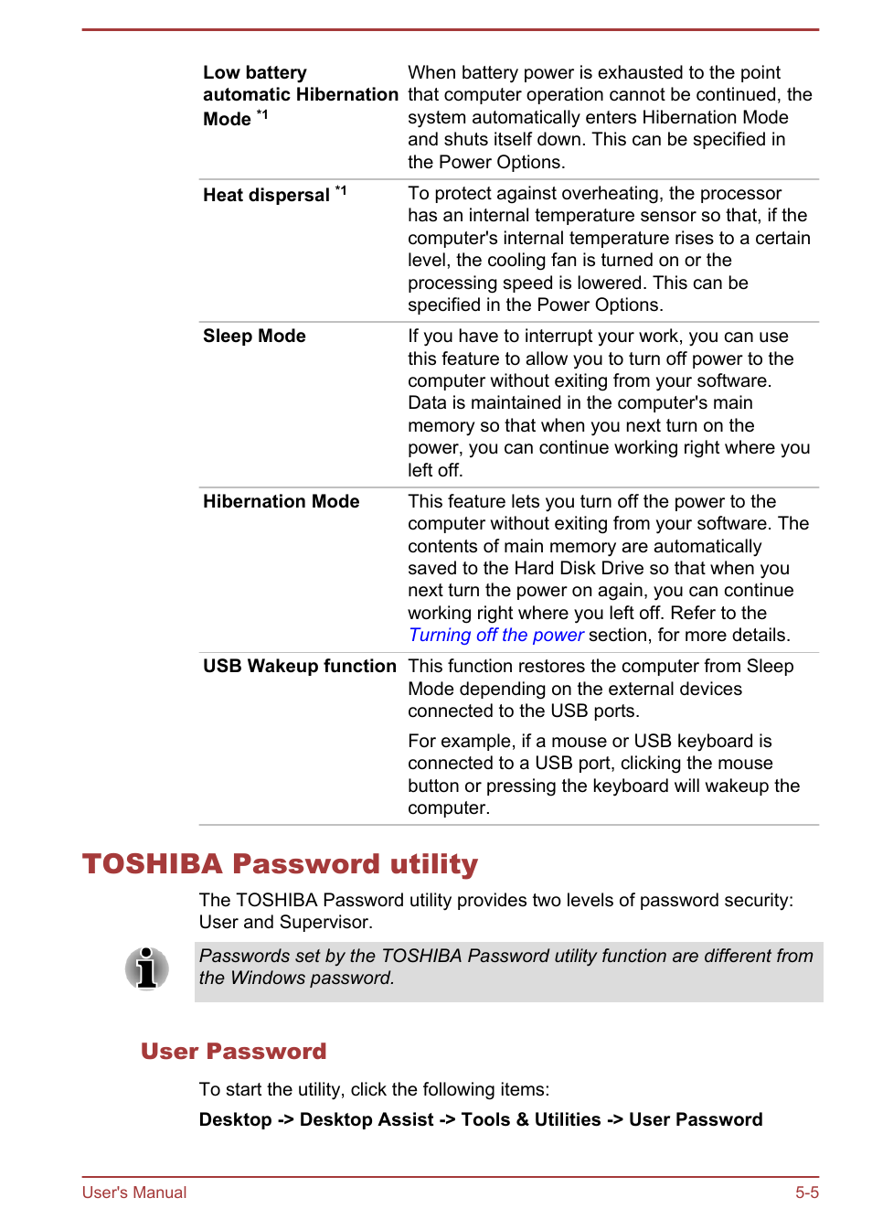 Toshiba password utility, User password, Toshiba password utility -5 | Toshiba Satellite U840W User Manual | Page 84 / 119