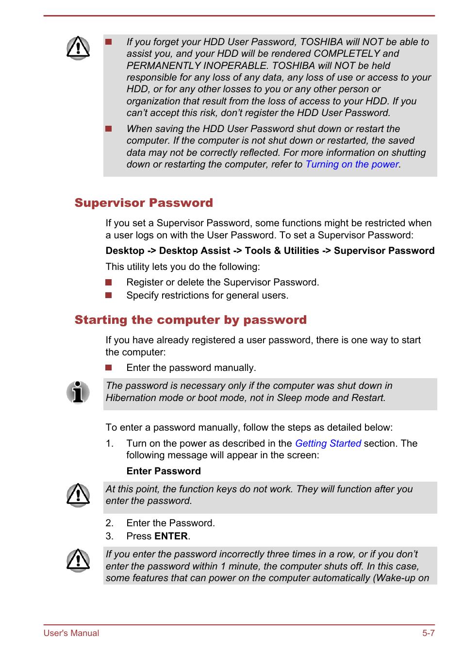 Supervisor password, Starting the computer by password | Toshiba Satellite U840W User Manual | Page 86 / 119