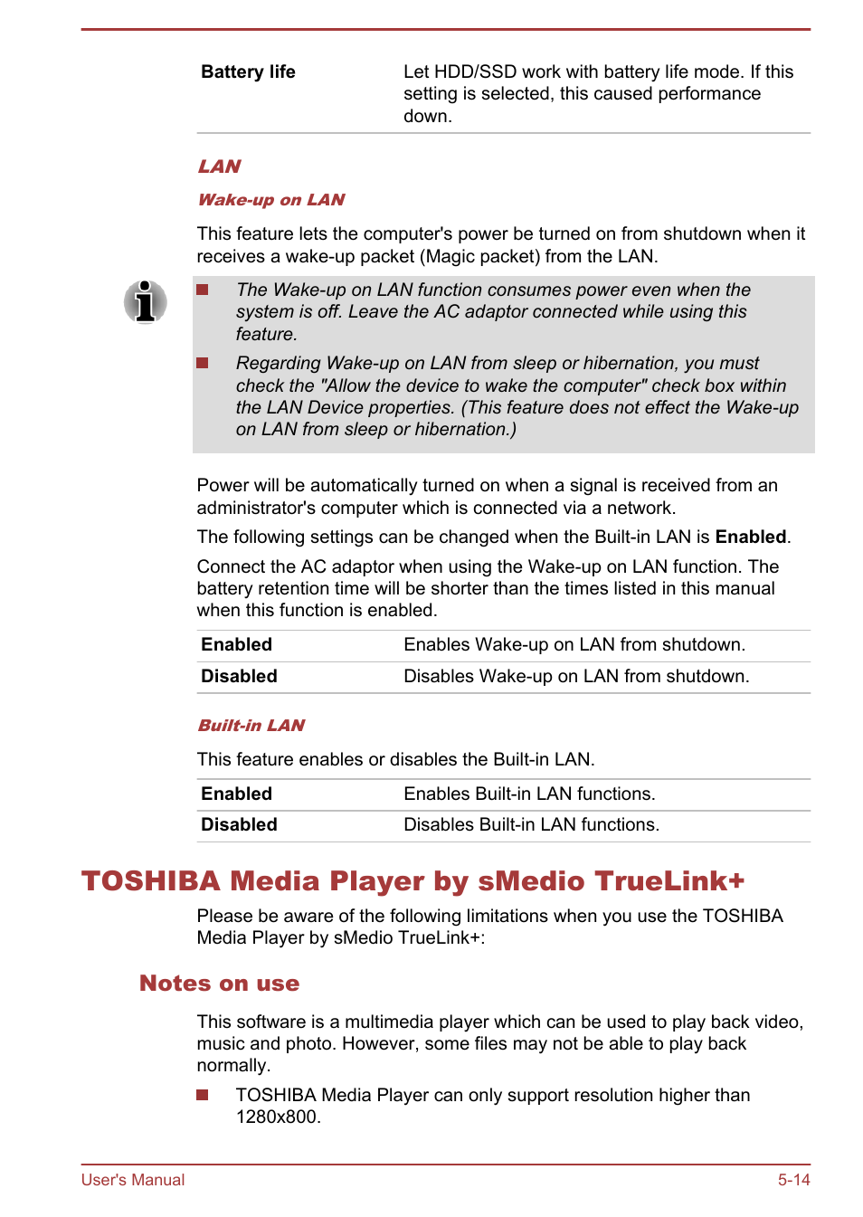 Toshiba media player by smedio truelink, Notes on use, Toshiba media player by smedio truelink+ -14 | Toshiba Satellite U840W User Manual | Page 93 / 119