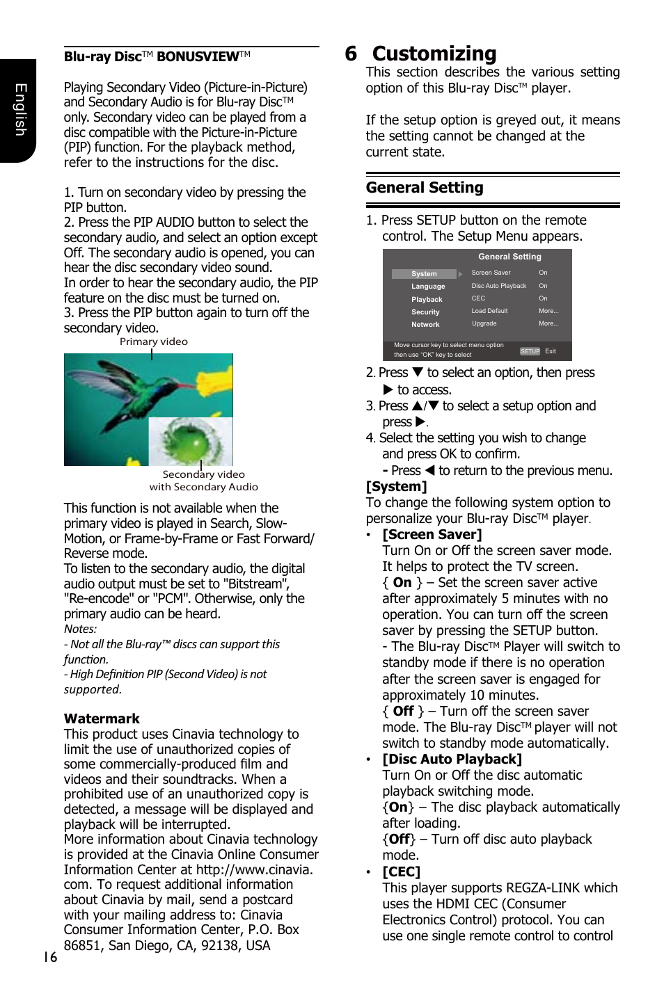 6customizing | Toshiba BDX5300 User Manual | Page 16 / 49