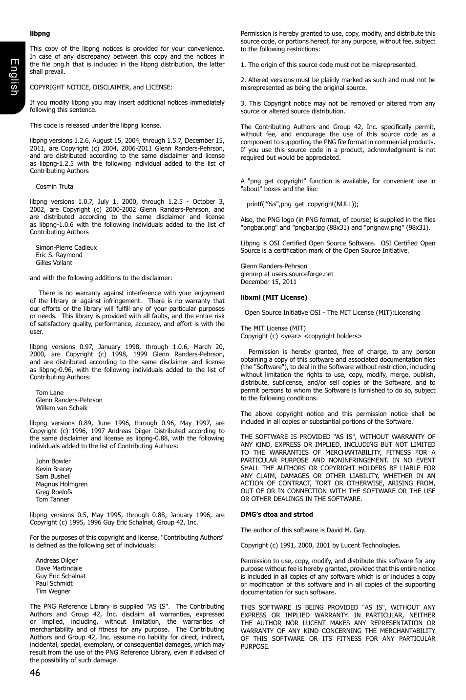 46 english | Toshiba BDX5300 User Manual | Page 46 / 49