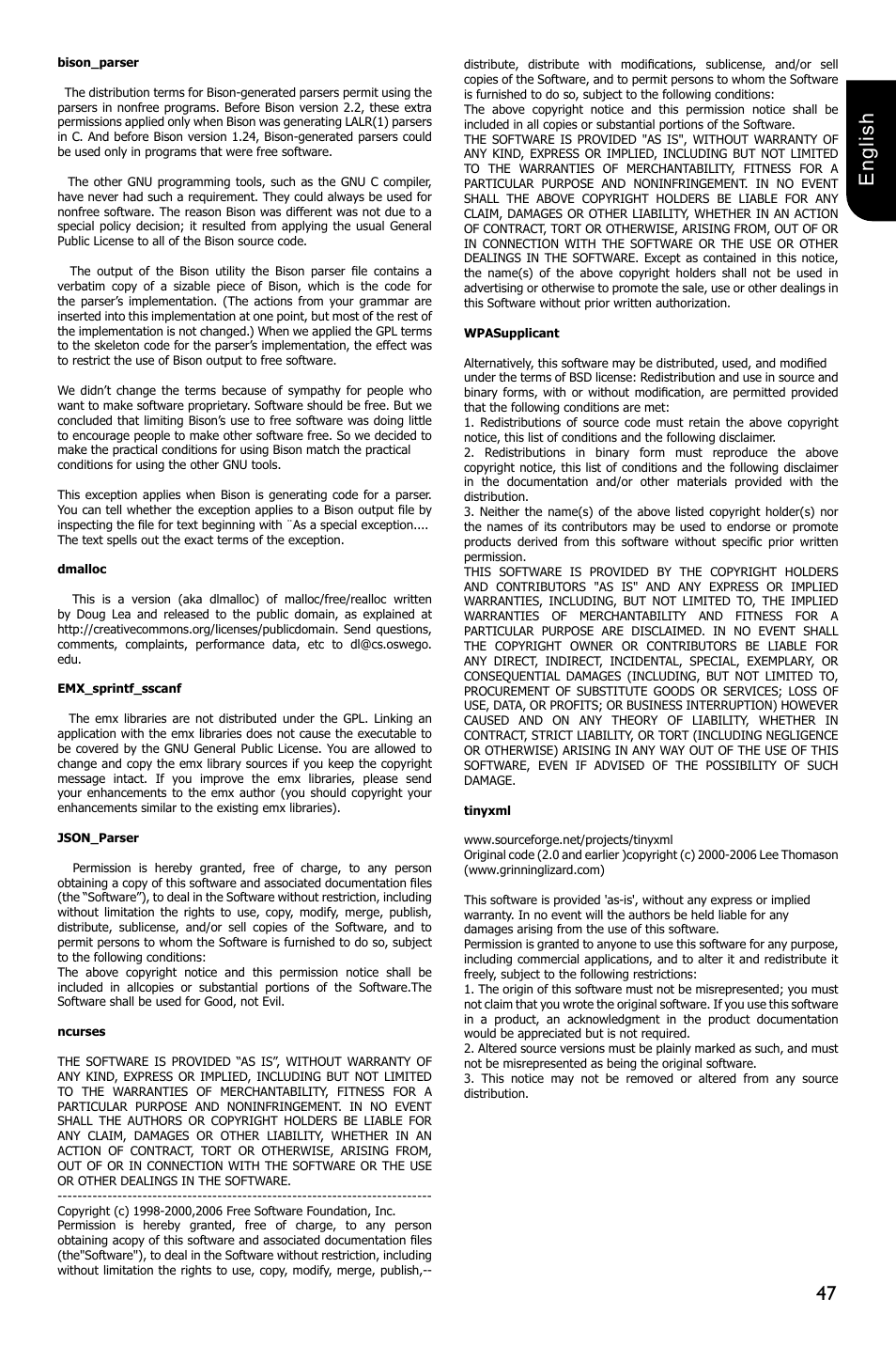 47 english | Toshiba BDX5300 User Manual | Page 47 / 49