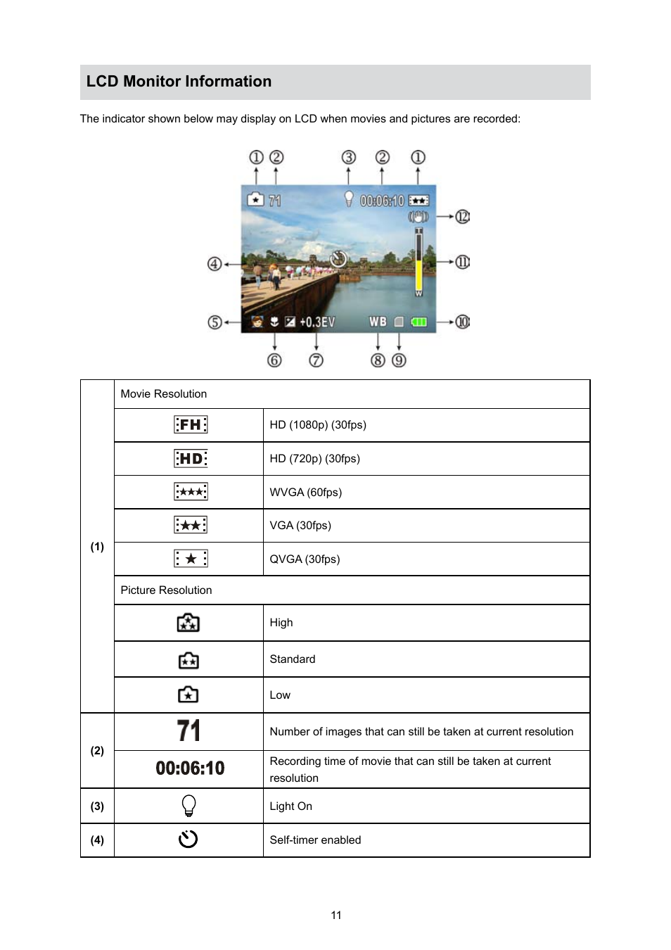 Lcd monitor information | Toshiba Camileo S10 User Manual | Page 13 / 47
