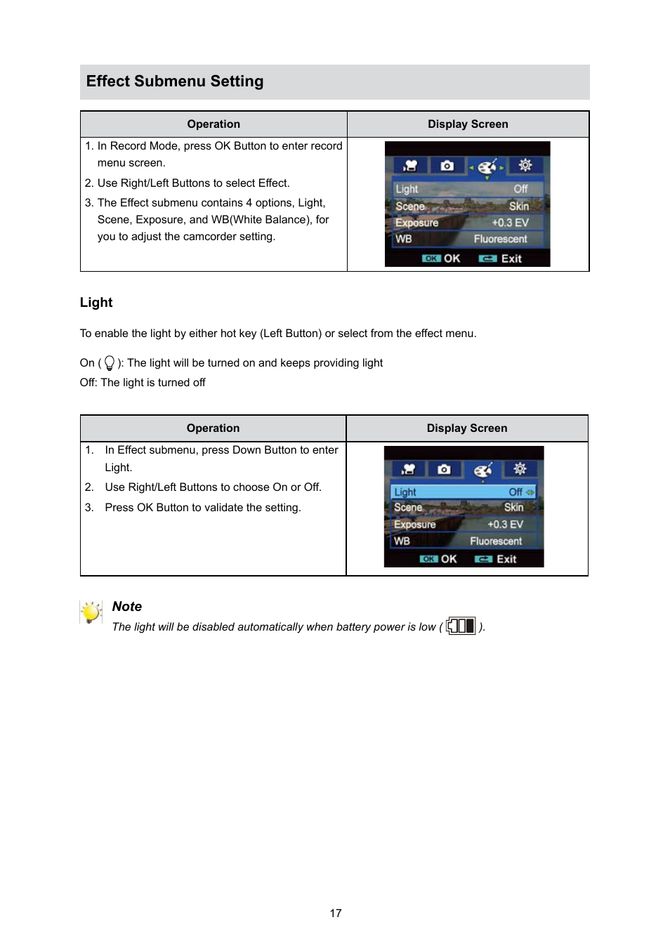 Effect submenu setting | Toshiba Camileo S10 User Manual | Page 19 / 47