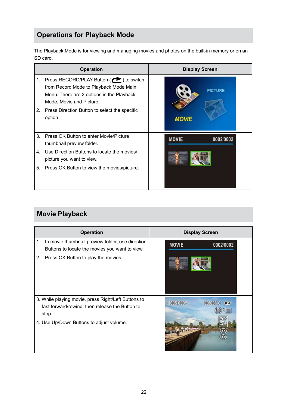 Operations for playback mode, Movie playback, Operations for playback mode movie playback | Toshiba Camileo S10 User Manual | Page 24 / 47