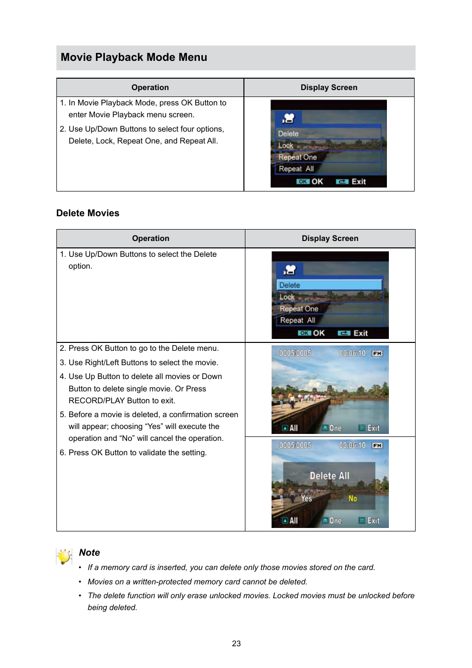 Movie playback mode menu | Toshiba Camileo S10 User Manual | Page 25 / 47