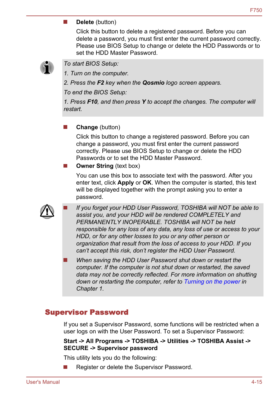 Supervisor password | Toshiba Qosmio F750 User Manual | Page 107 / 171