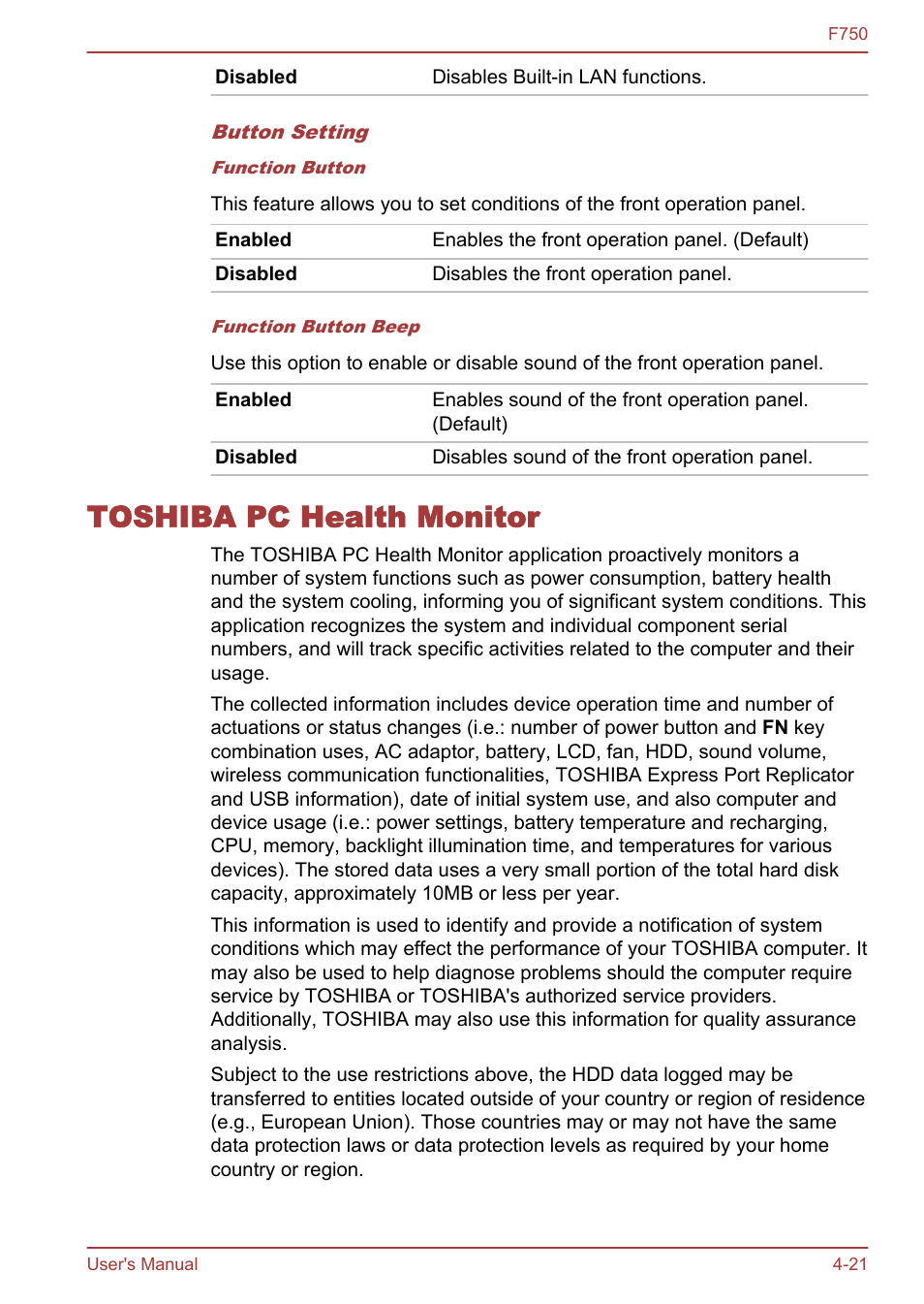 Toshiba pc health monitor, Toshiba pc health monitor -21 | Toshiba Qosmio F750 User Manual | Page 113 / 171