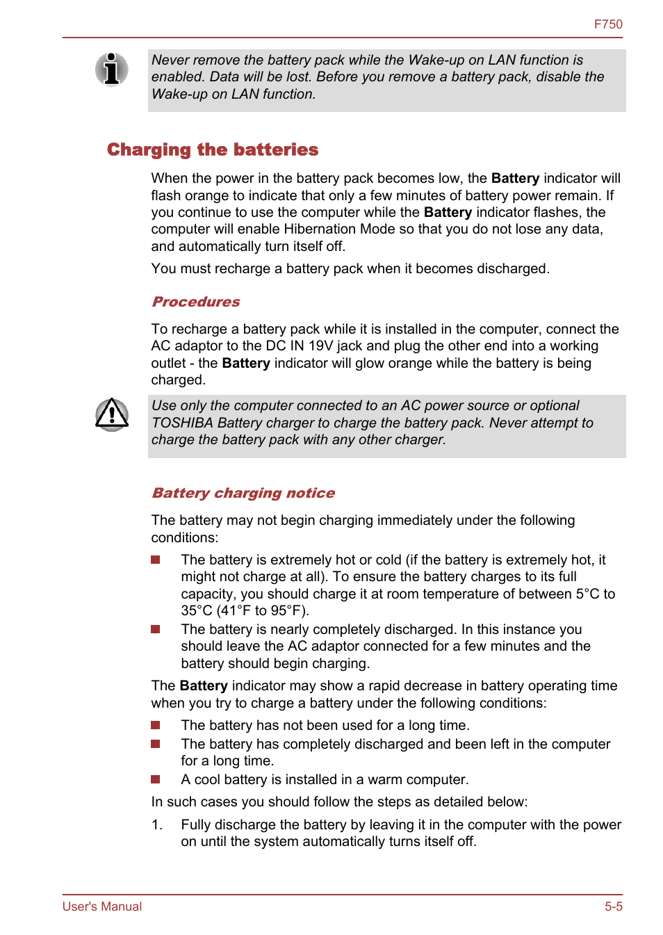 Charging the batteries | Toshiba Qosmio F750 User Manual | Page 124 / 171