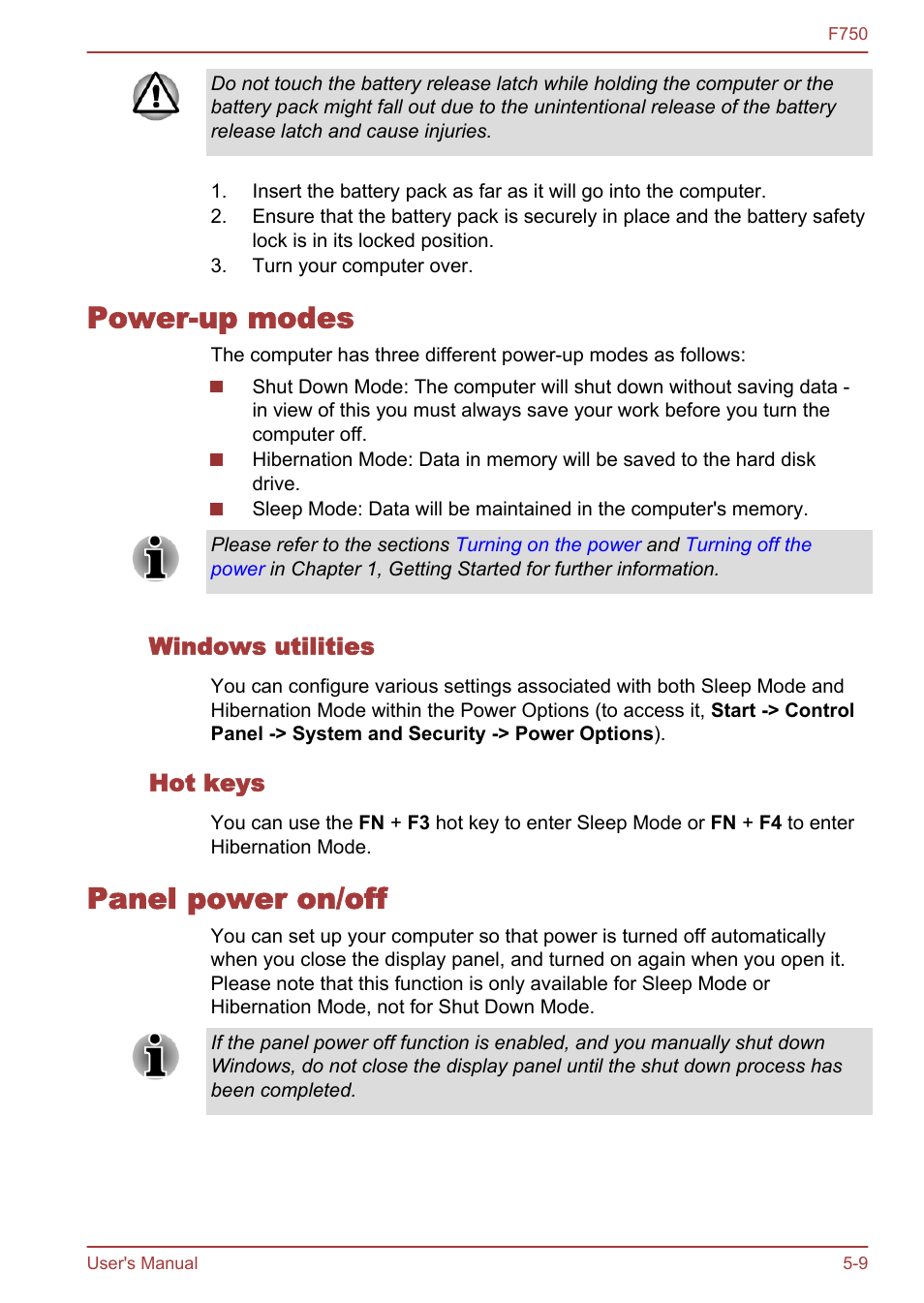 Power-up modes, Windows utilities, Hot keys | Panel power on/off, Power-up modes -9 panel power on/off -9 | Toshiba Qosmio F750 User Manual | Page 128 / 171