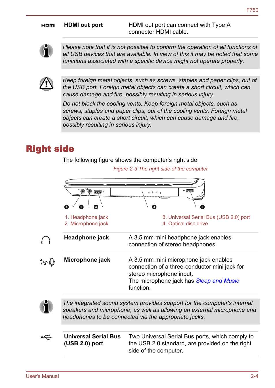 Right side, Right side -4 | Toshiba Qosmio F750 User Manual | Page 30 / 171