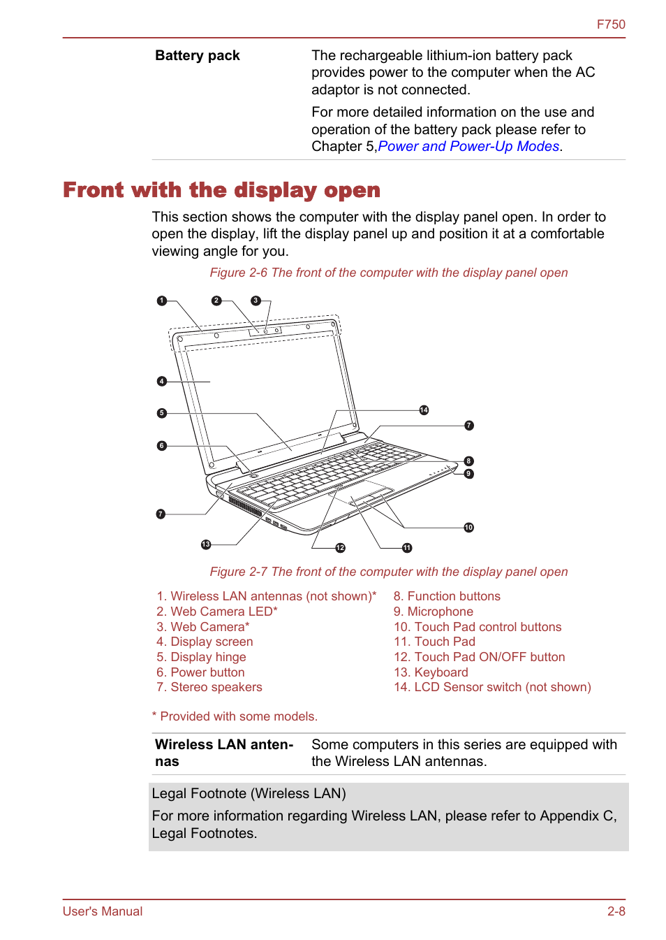 Front with the display open, Front with the display open -8 | Toshiba Qosmio F750 User Manual | Page 34 / 171