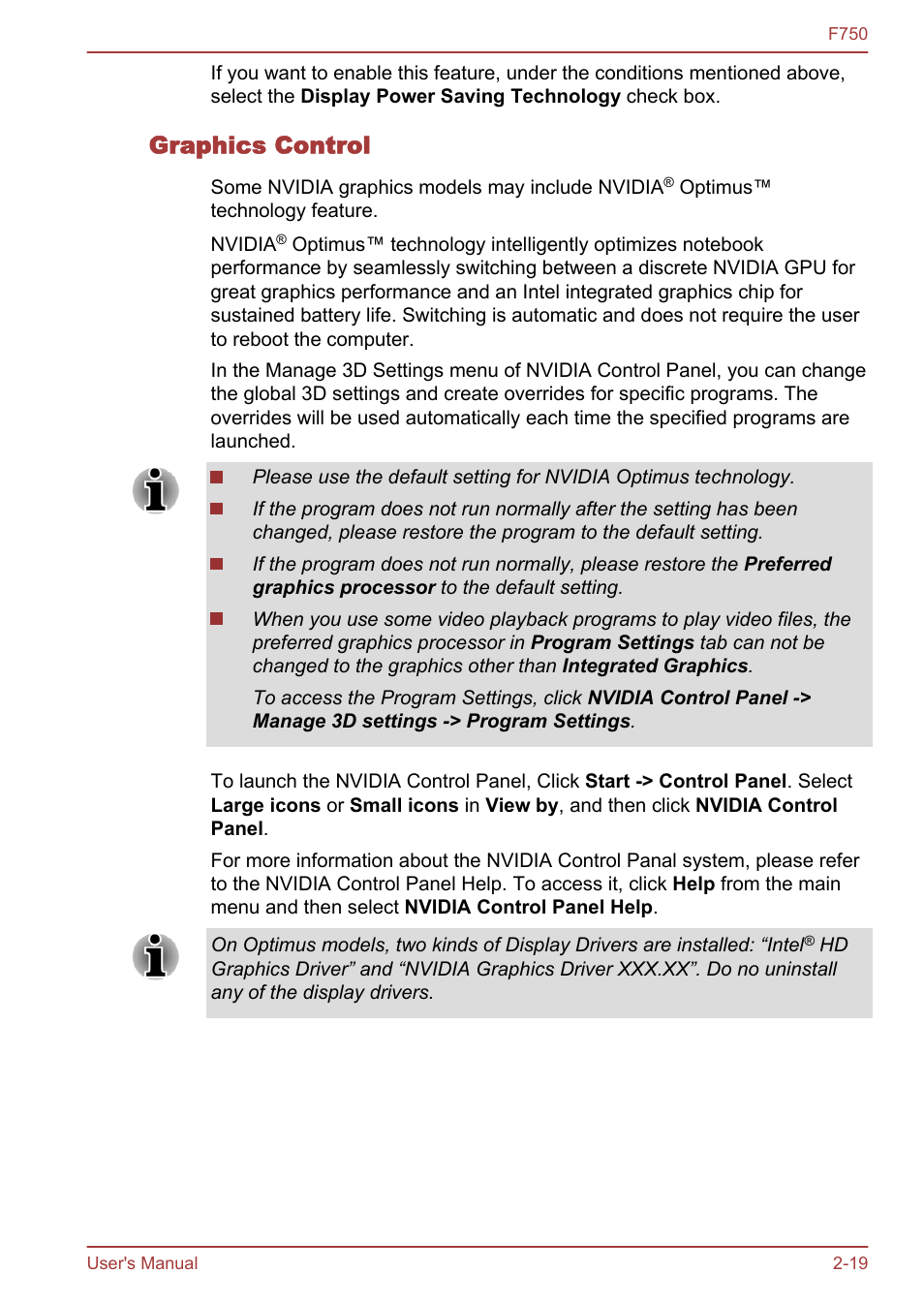 Graphics control | Toshiba Qosmio F750 User Manual | Page 45 / 171