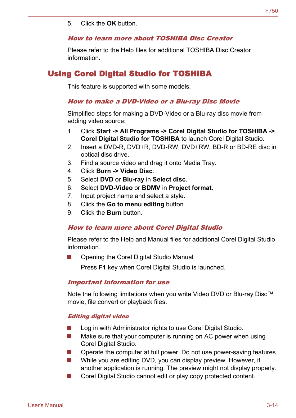 Using corel digital studio for toshiba | Toshiba Qosmio F750 User Manual | Page 59 / 171