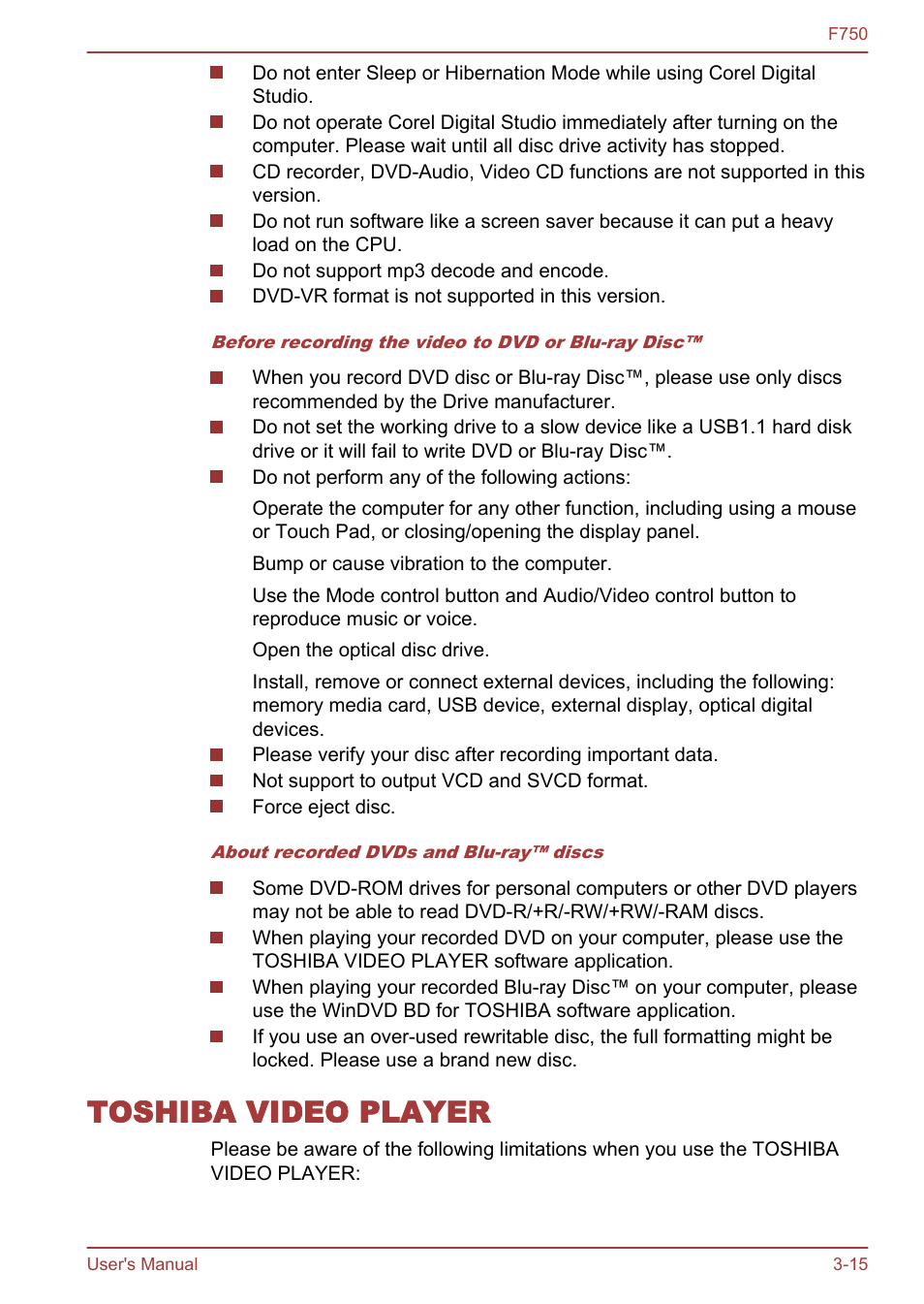 Toshiba video player, Toshiba video player -15 | Toshiba Qosmio F750 User Manual | Page 60 / 171