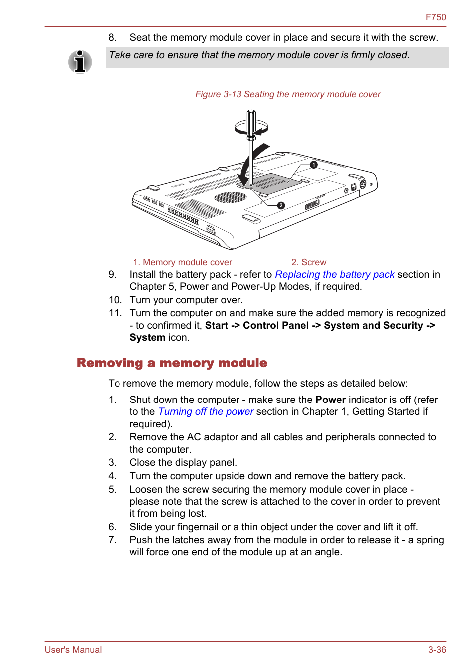 Removing a memory module | Toshiba Qosmio F750 User Manual | Page 81 / 171