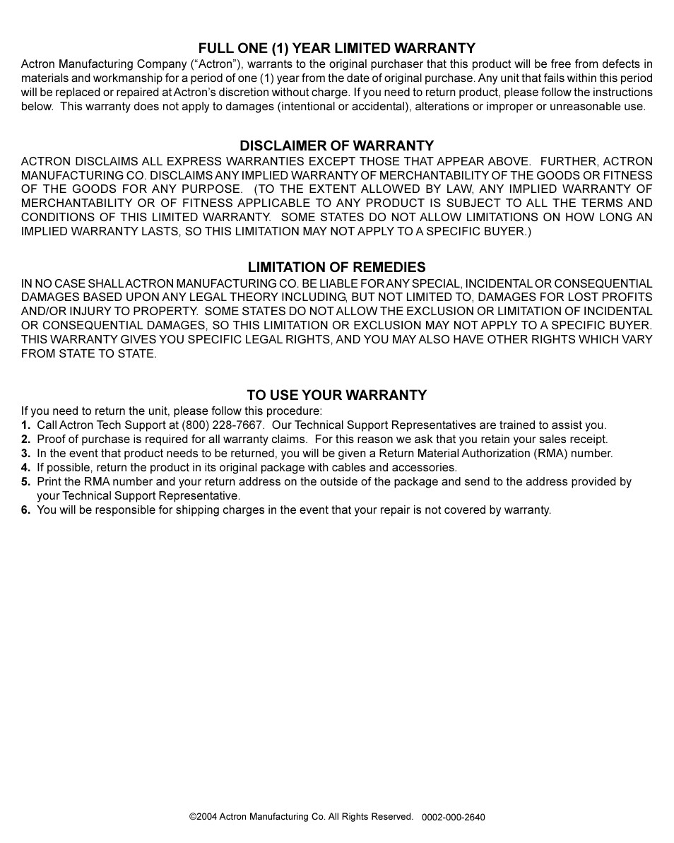 Actron Starter Switch User Manual | Page 2 / 2