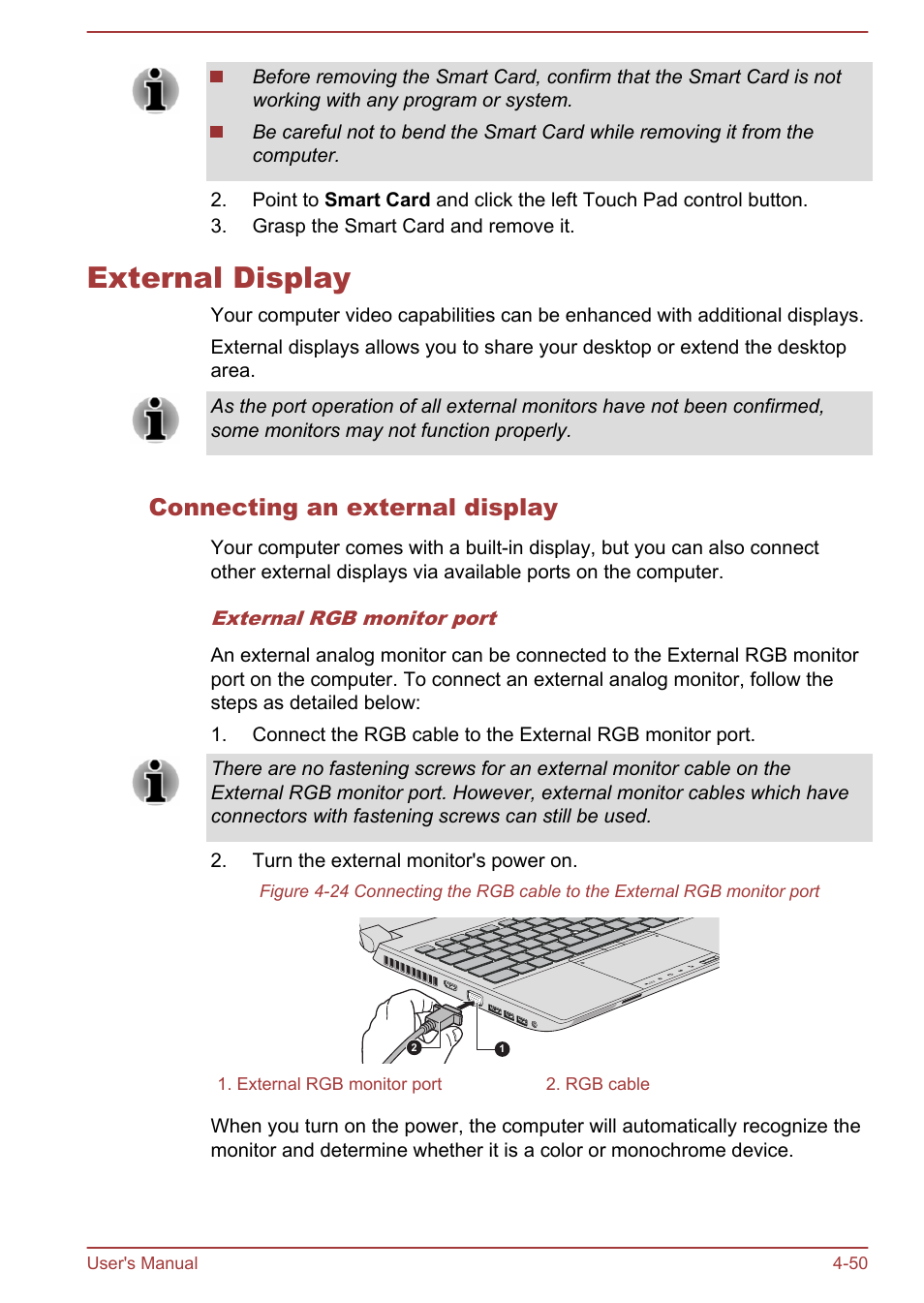 External display, Connecting an external display, External display -50 | Toshiba Tecra W50-A User Manual | Page 100 / 166