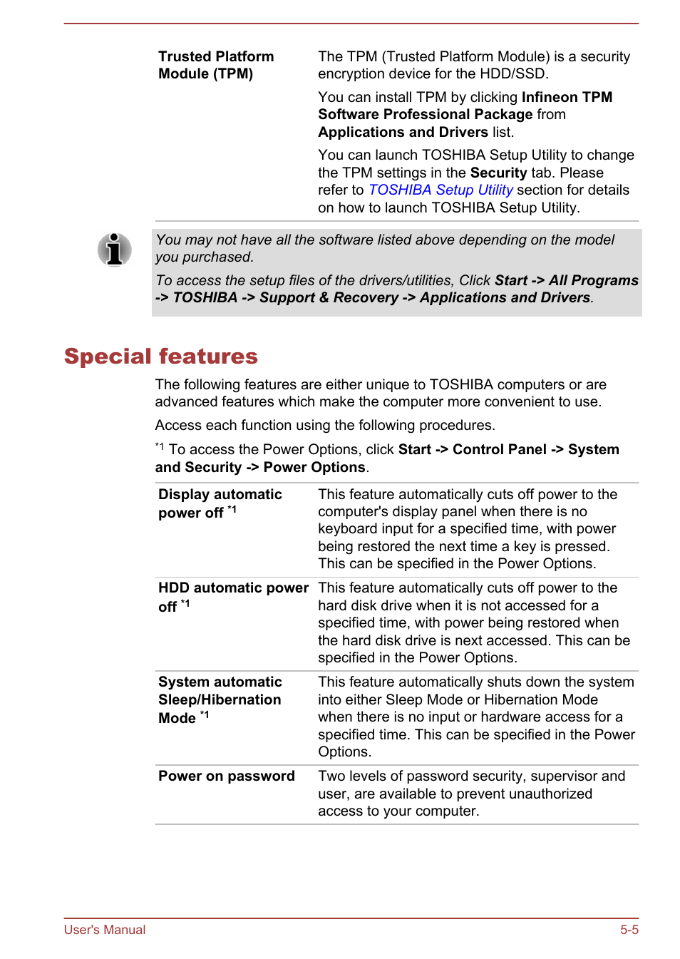 Special features, Special features -5 | Toshiba Tecra W50-A User Manual | Page 114 / 166